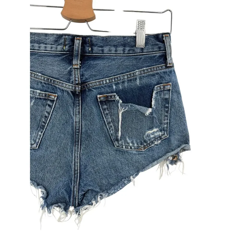 AGOLDE Parker Vintage Cut Off Shorts Rock Steady Distressed Denim Size 24